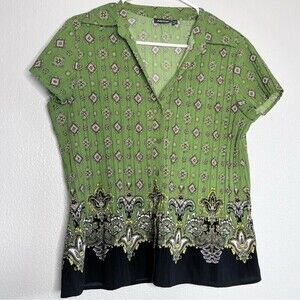 APT 9 Green Blouse Petite Paisley with bottoms women size L